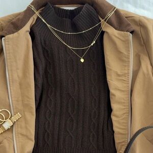 ALO Yoga Chocolate Cable Knit Turtleneck Sweater